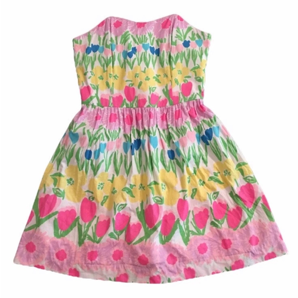 Lilly Pulitzer EUC Size 0 Pretty Yellow Pink Green Strapless Mini Sundress (616) - Picture 2 of 13